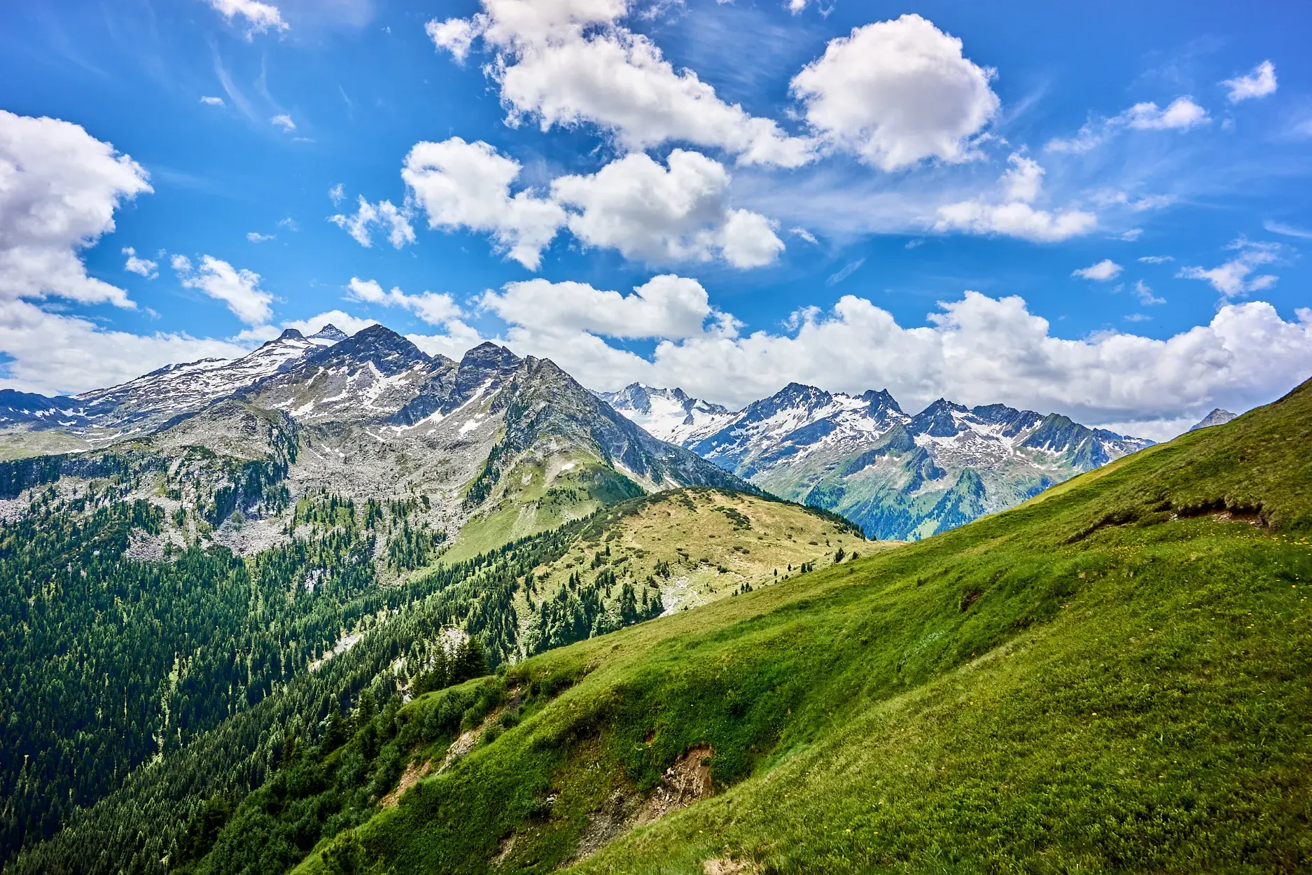 Bergpanorama über Hochkrimml im Sommer